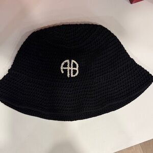 Anine Bing Black crotchet Bucket Hat with Logo